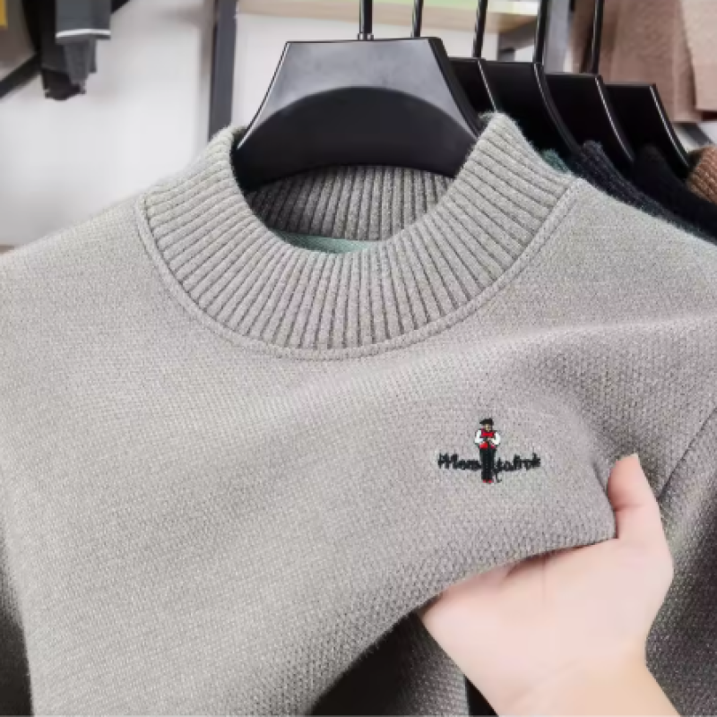 Thickened Sweater Men's Mink Fur Winter Clothing Knitted Base Wool Sweater One-piece Velvet Top